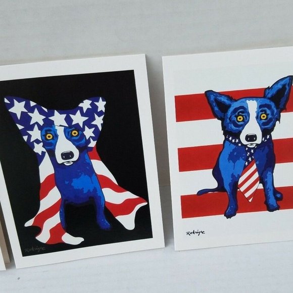 Folk Pop Dog Art American Patriotic George Rodrigue New Cards USA Red White Blue - Picture 10 of 14